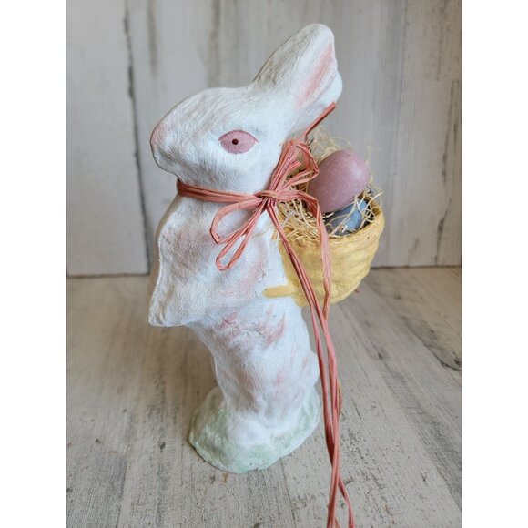 vintage Paper mache white Easter bunny‎ egg basket home decor spring vintage - Picture 2 of 8